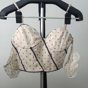 Polka Dot Cream Crop Top with Black Trim